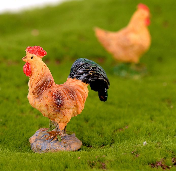 Mini Fairy Garden Animals Resin Cock And Hen Model Wholesale Fairy Garden Accessories Supplies Mini Fairy Garden Ornament Small Artificial Chicken Rooster Figurine Kids Gifts Terrarium Fairy Garden Kits Decoration Room Decor